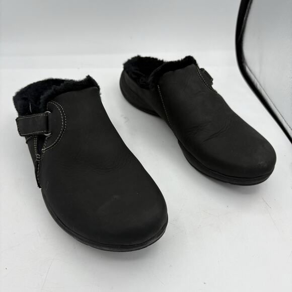 CLARKS Mule Clogs Womens Size 7 Roseville Black Lined Slipper Slip On - Picture 1 of 10